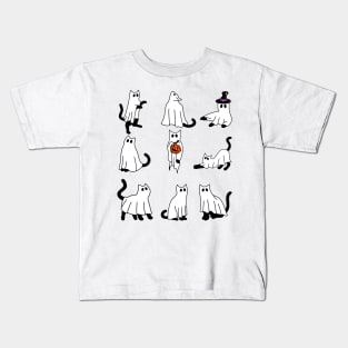 Cute Ghost Cat Funny Halloween Black Cat Kids T-Shirt